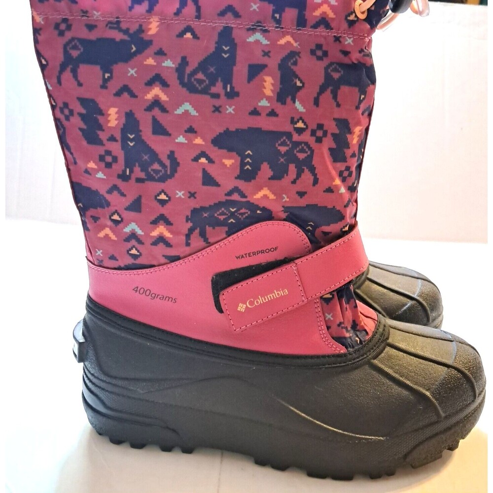 Columbia Powderbug Plus Boots Youth Girls Size 4 Pink Winter Snow Pull On - Picture 3 of 13